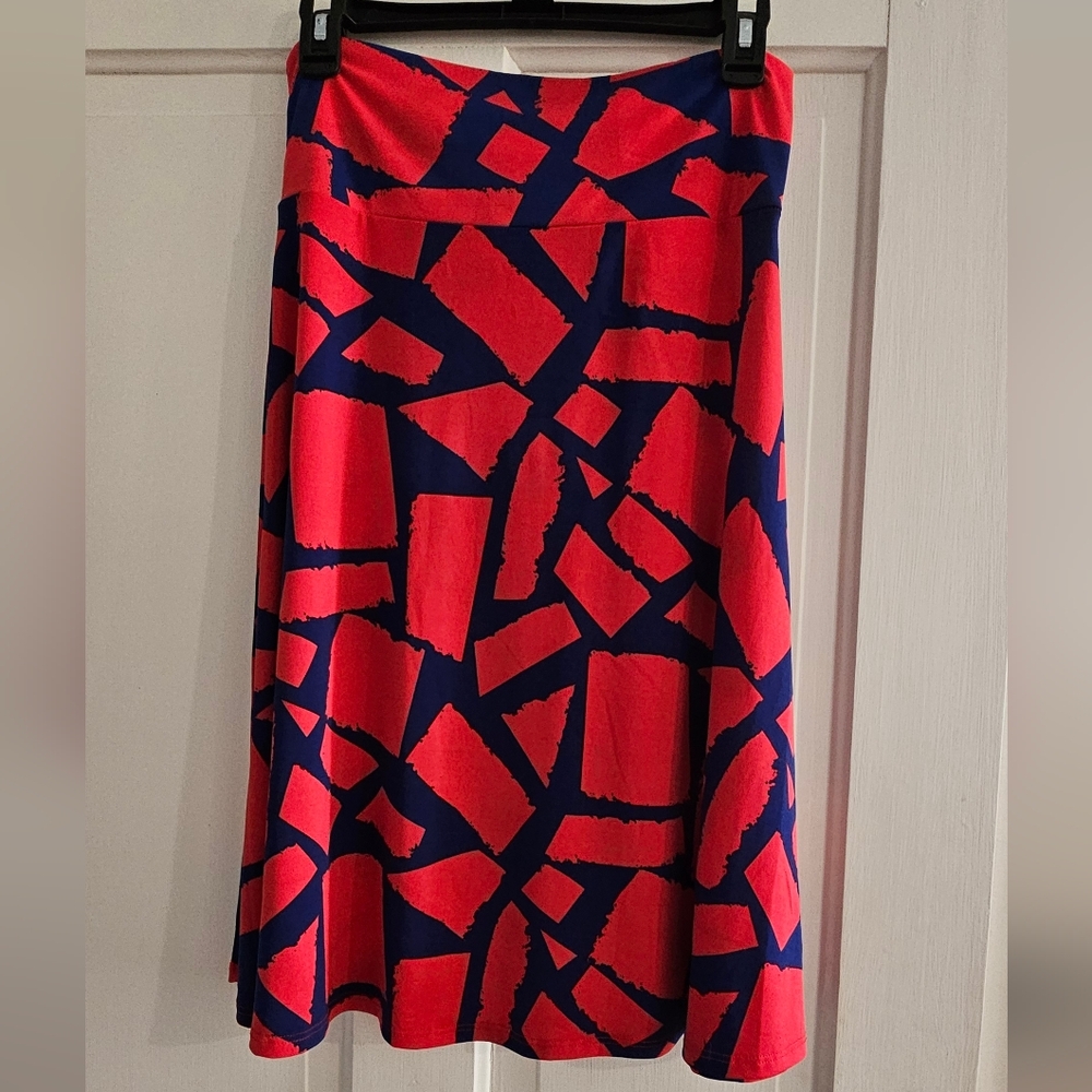 LuLaRoe Red and Blue Geometric A-Line Skirt